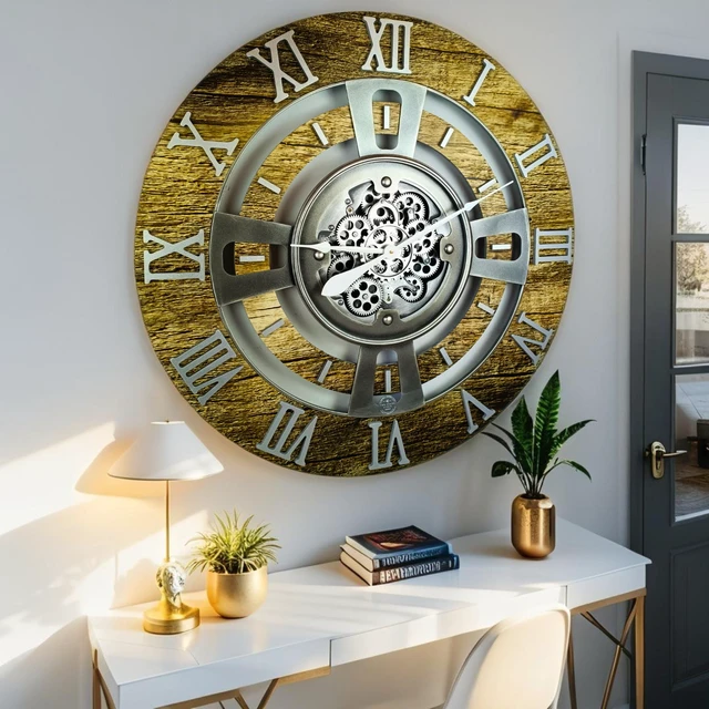 Alt view image 6 of 6 - ENGLAND LINE WALL CLOCK ROUND 24 INCH GOLD ANTIQUE