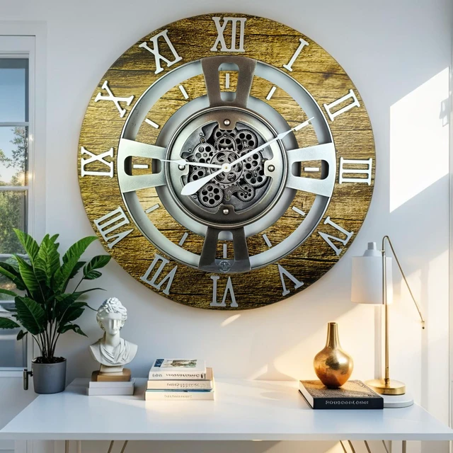 Alt view image 5 of 6 - ENGLAND LINE WALL CLOCK ROUND 24 INCH GOLD ANTIQUE