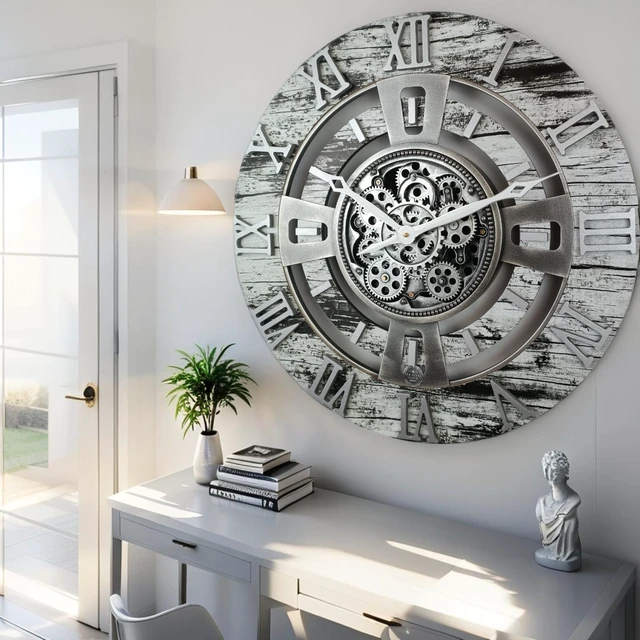 Alt view image 2 of 6 - ENGLAND LINE WALL CLOCK ROUND 24 INCH GREY & WHITE