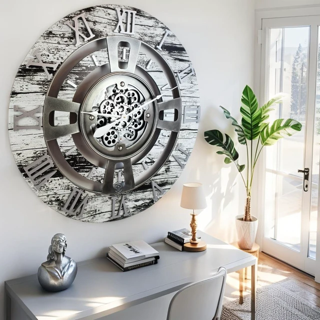 Alt view image 3 of 6 - ENGLAND LINE WALL CLOCK ROUND 24 INCH GREY & WHITE