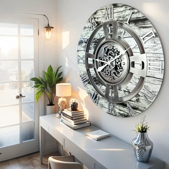 Alt view image 5 of 6 - ENGLAND LINE WALL CLOCK ROUND 24 INCH GREY & WHITE