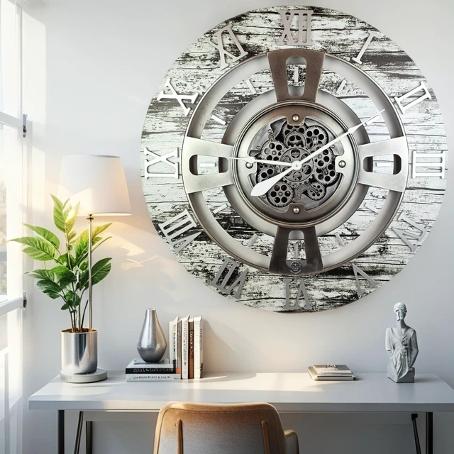 Alt view image 6 of 6 - ENGLAND LINE WALL CLOCK ROUND 24 INCH GREY & WHITE