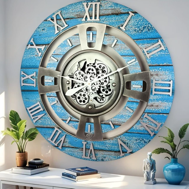 Main image of ENGLAND LINE WALL CLOCK ROUND 24 INCH OCEAN BLUE