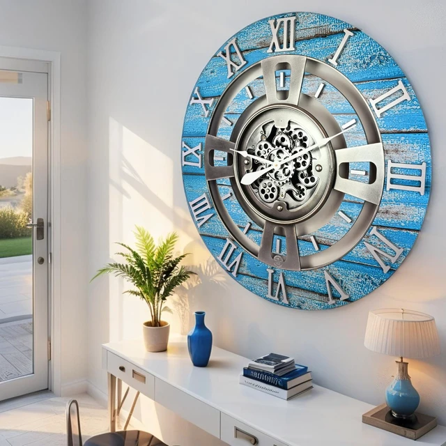 Alt view image 2 of 6 - ENGLAND LINE WALL CLOCK ROUND 24 INCH OCEAN BLUE