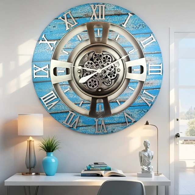 Alt view image 4 of 6 - ENGLAND LINE WALL CLOCK ROUND 24 INCH OCEAN BLUE