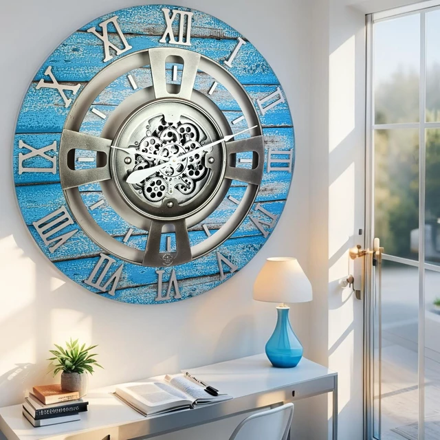Alt view image 5 of 6 - ENGLAND LINE WALL CLOCK ROUND 24 INCH OCEAN BLUE