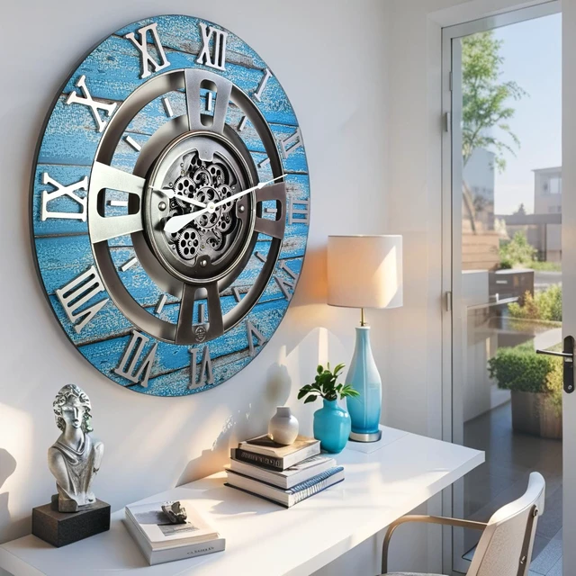 Alt view image 3 of 6 - ENGLAND LINE WALL CLOCK ROUND 24 INCH OCEAN BLUE
