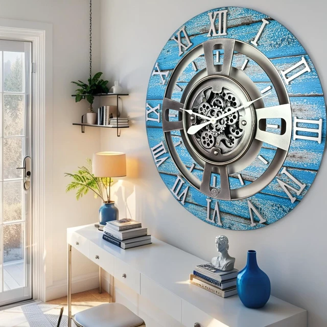 Alt view image 6 of 6 - ENGLAND LINE WALL CLOCK ROUND 24 INCH OCEAN BLUE