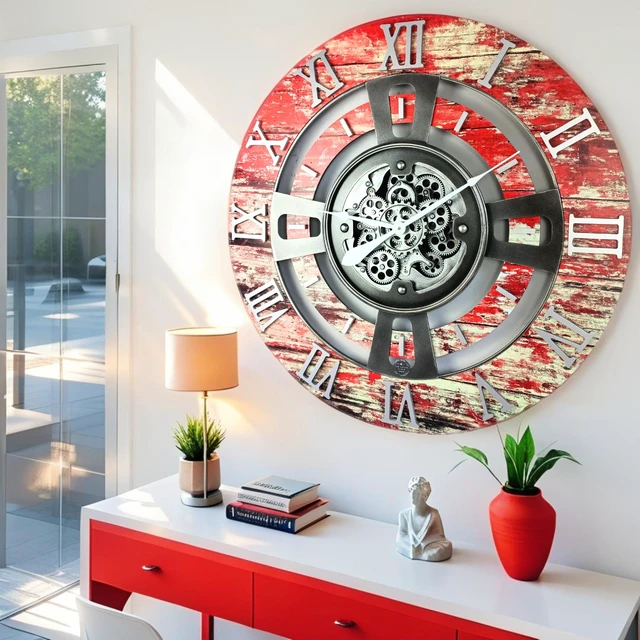 Alt view image 2 of 6 - ENGLAND LINE WALL CLOCK ROUND 24 INCH RED LAVA
