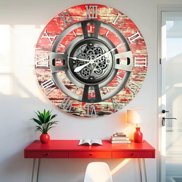 Alt view image 3 of 6 - ENGLAND LINE WALL CLOCK ROUND 24 INCH RED LAVA