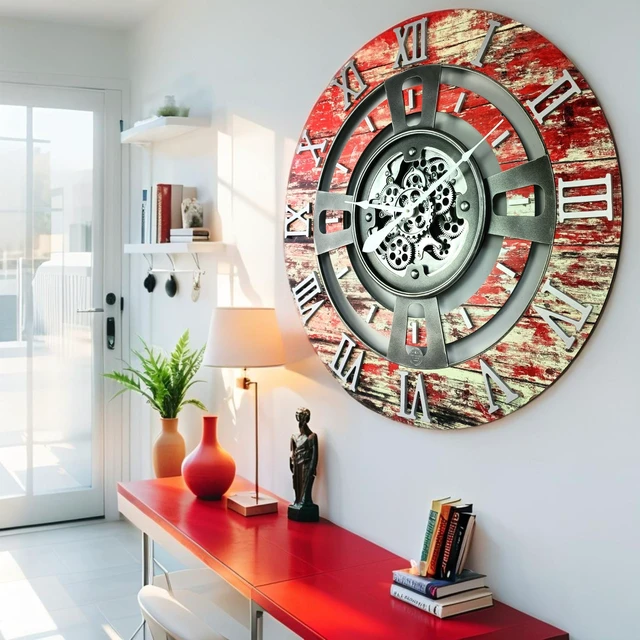 Alt view image 4 of 6 - ENGLAND LINE WALL CLOCK ROUND 24 INCH RED LAVA