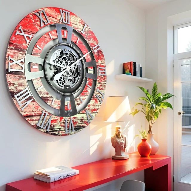 Alt view image 6 of 6 - ENGLAND LINE WALL CLOCK ROUND 24 INCH RED LAVA