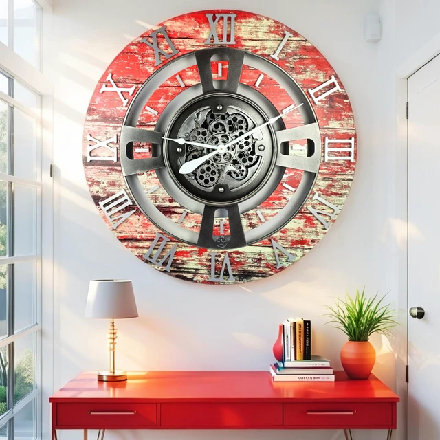 Alt view image 5 of 6 - ENGLAND LINE WALL CLOCK ROUND 24 INCH RED LAVA