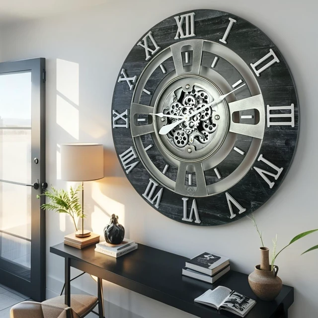 Alt view image 2 of 6 - ENGLAND LINE WALL CLOCK ROUND 24 INCH VINTAGE BLACK