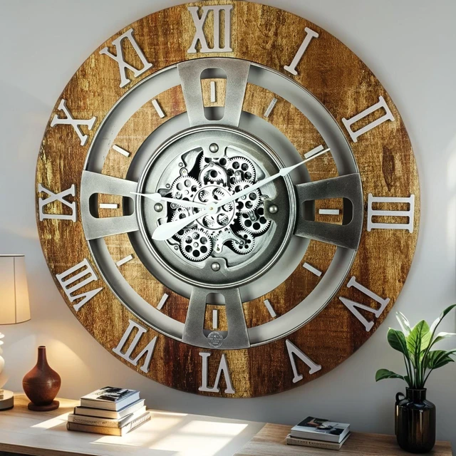 Main image of ENGLAND LINE WALL CLOCK ROUND 24 INCH VINTAGE BROWN