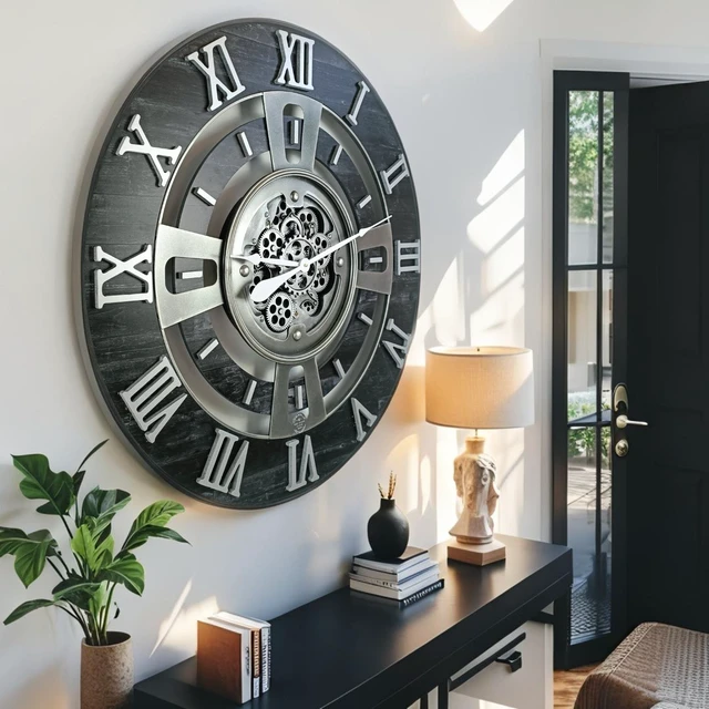 Alt view image 4 of 6 - ENGLAND LINE WALL CLOCK ROUND 24 INCH VINTAGE BLACK