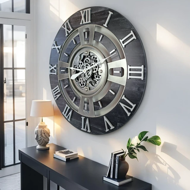Alt view image 5 of 6 - ENGLAND LINE WALL CLOCK ROUND 24 INCH VINTAGE BLACK