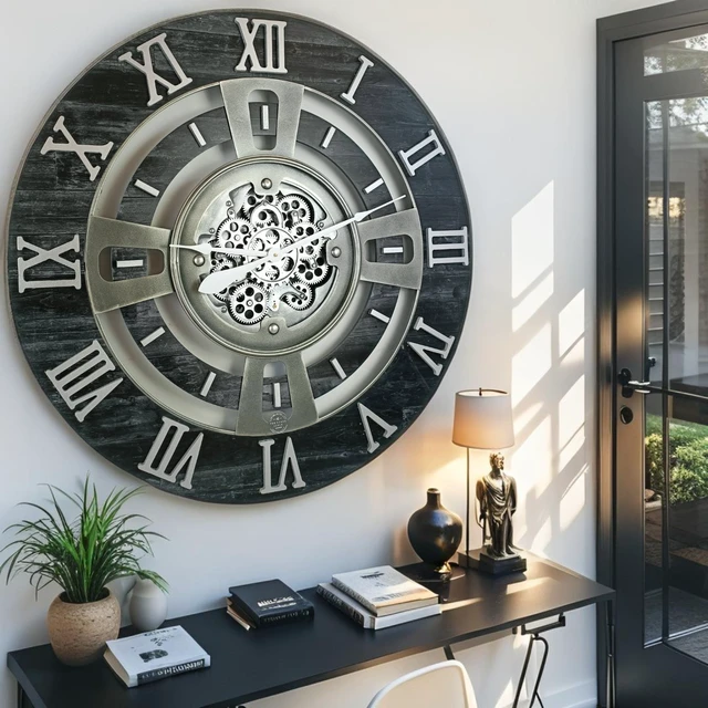 Alt view image 3 of 6 - ENGLAND LINE WALL CLOCK ROUND 24 INCH VINTAGE BLACK