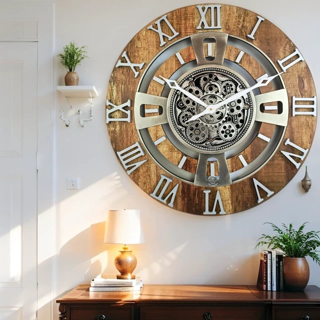 Alt view image 5 of 6 - ENGLAND LINE WALL CLOCK ROUND 24 INCH VINTAGE BROWN