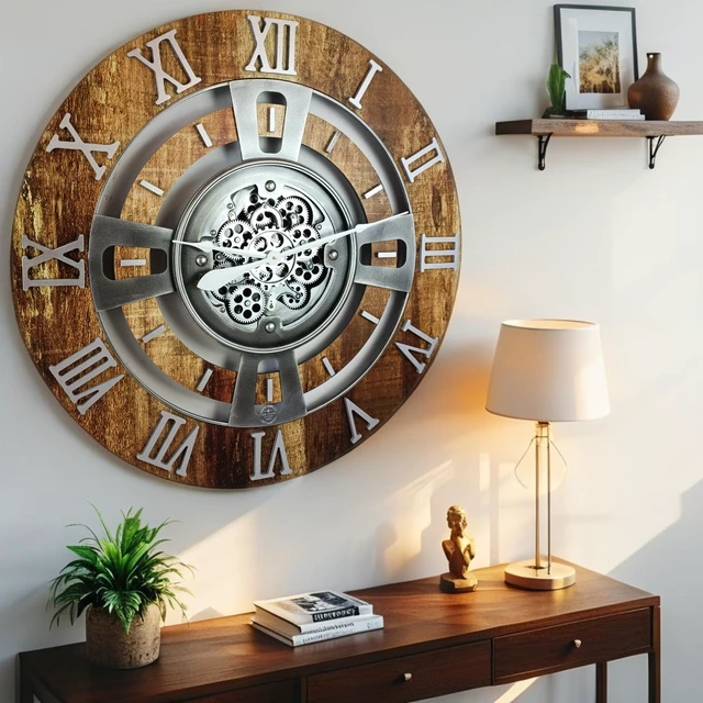 Alt view image 4 of 6 - ENGLAND LINE WALL CLOCK ROUND 24 INCH VINTAGE BROWN