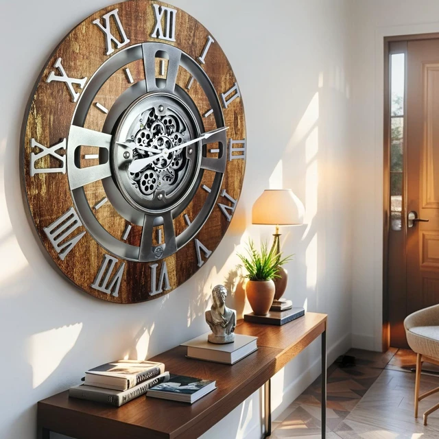 Alt view image 6 of 6 - ENGLAND LINE WALL CLOCK ROUND 24 INCH VINTAGE BROWN