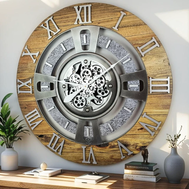 Main image of ENGLAND LINE WALL CLOCK ROUND 24 INCH WOOD & STONE
