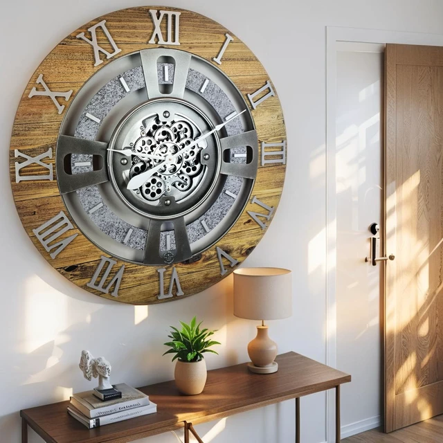 Alt view image 6 of 6 - ENGLAND LINE WALL CLOCK ROUND 24 INCH WOOD & STONE