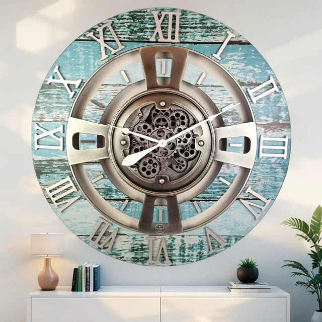 Main image of ENGLAND LINE WALL CLOCK ROUND 36 INCH AQUA GREEN