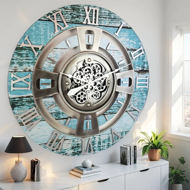Alt view image 4 of 6 - ENGLAND LINE WALL CLOCK ROUND 36 INCH AQUA GREEN