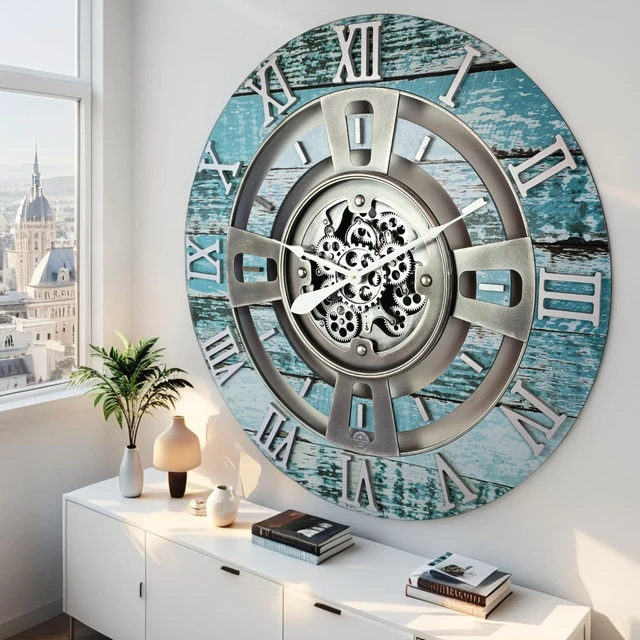 Alt view image 2 of 6 - ENGLAND LINE WALL CLOCK ROUND 36 INCH AQUA GREEN