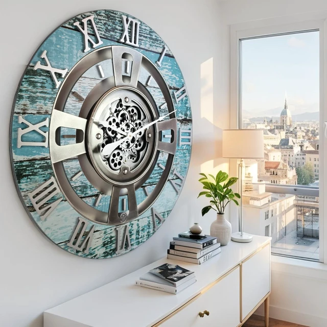 Alt view image 6 of 6 - ENGLAND LINE WALL CLOCK ROUND 36 INCH AQUA GREEN