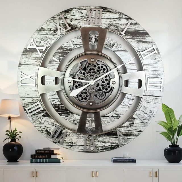Main image of ENGLAND LINE WALL CLOCK ROUND 36 INCH GREY & WHITE