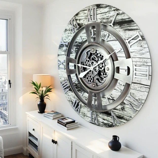 Alt view image 2 of 6 - ENGLAND LINE WALL CLOCK ROUND 36 INCH GREY & WHITE