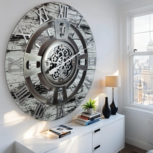 Alt view image 6 of 6 - ENGLAND LINE WALL CLOCK ROUND 36 INCH GREY & WHITE