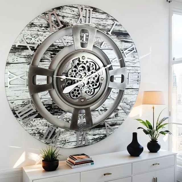 Alt view image 4 of 6 - ENGLAND LINE WALL CLOCK ROUND 36 INCH GREY & WHITE
