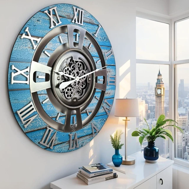 Alt view image 2 of 6 - ENGLAND LINE WALL CLOCK ROUND 36 INCH OCEAN BLUE