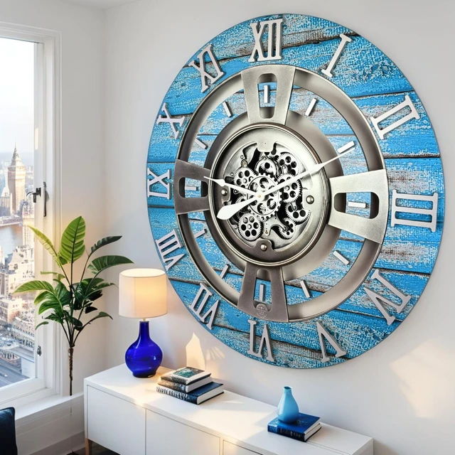 Alt view image 4 of 6 - ENGLAND LINE WALL CLOCK ROUND 36 INCH OCEAN BLUE