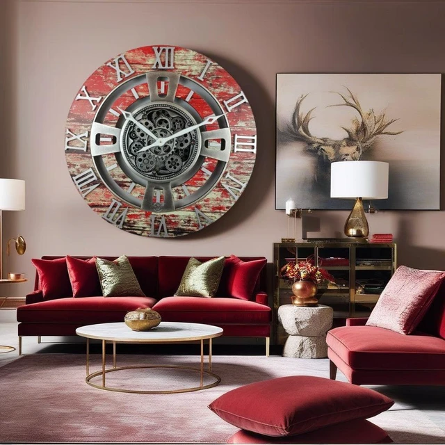 Alt view image 5 of 6 - ENGLAND LINE WALL CLOCK ROUND 36 INCH RED LAVA
