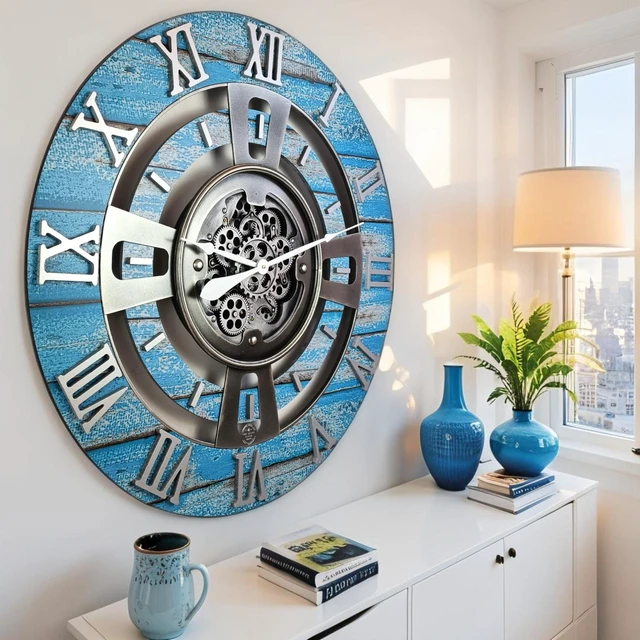 Alt view image 6 of 6 - ENGLAND LINE WALL CLOCK ROUND 36 INCH OCEAN BLUE