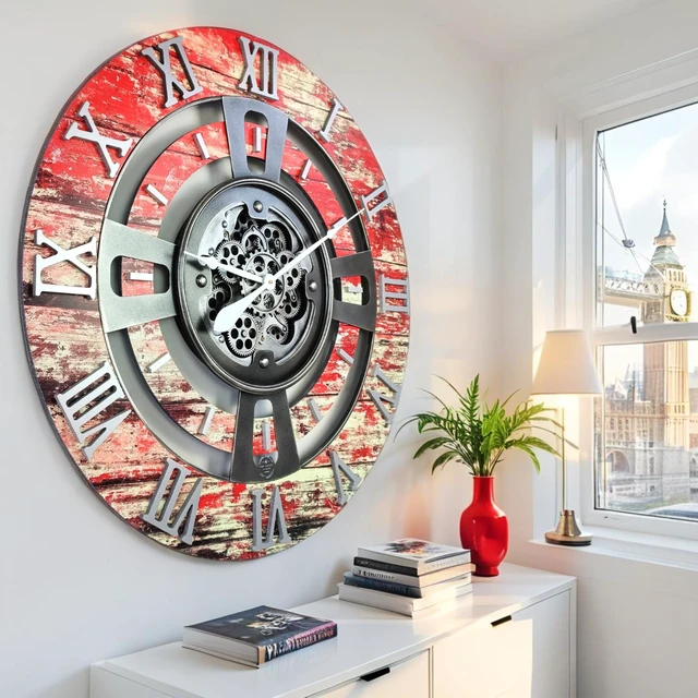 Alt view image 2 of 6 - ENGLAND LINE WALL CLOCK ROUND 36 INCH RED LAVA