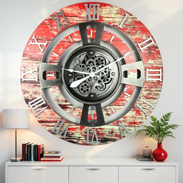 Main image of ENGLAND LINE WALL CLOCK ROUND 36 INCH RED LAVA