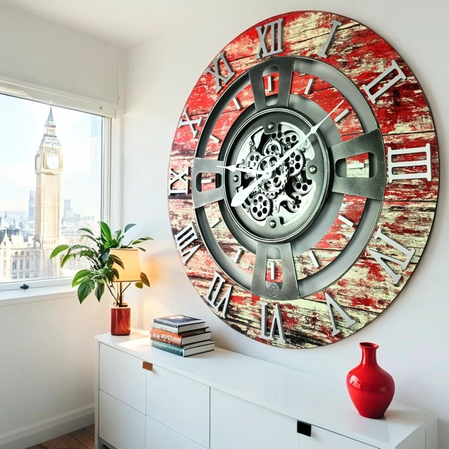 Alt view image 3 of 6 - ENGLAND LINE WALL CLOCK ROUND 36 INCH RED LAVA