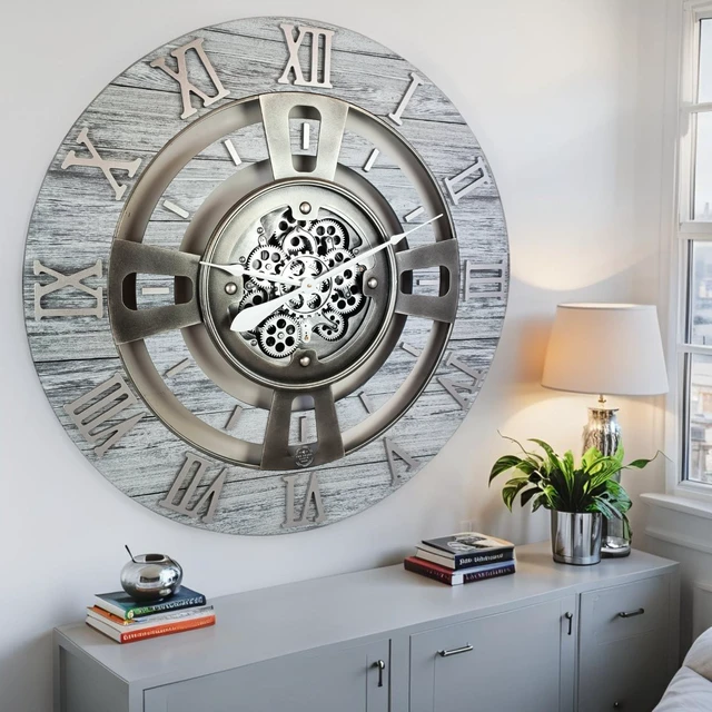 Alt view image 2 of 6 - ENGLAND LINE WALL CLOCK ROUND 36 INCH SILVER GREY