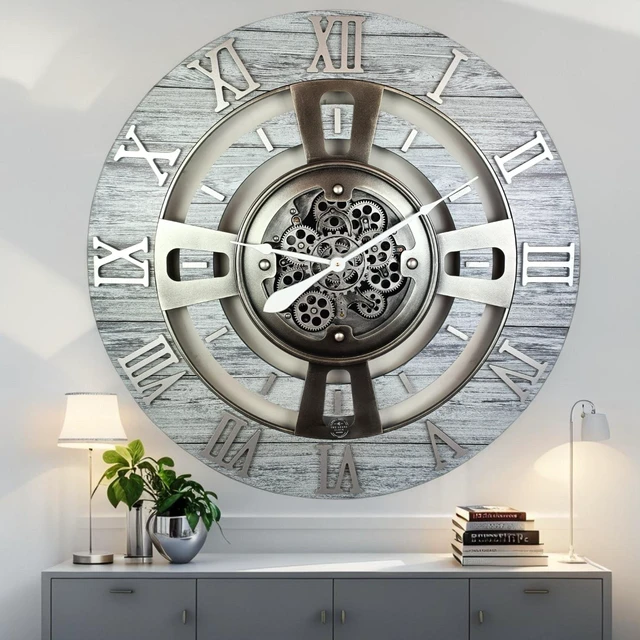 Main image of ENGLAND LINE WALL CLOCK ROUND 36 INCH SILVER GREY