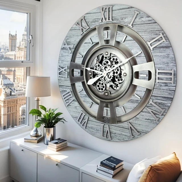 Alt view image 4 of 6 - ENGLAND LINE WALL CLOCK ROUND 36 INCH SILVER GREY