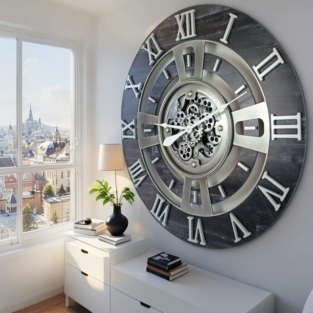 Alt view image 2 of 6 - ENGLAND LINE WALL CLOCK ROUND 36 INCH VINTAGE BLACK