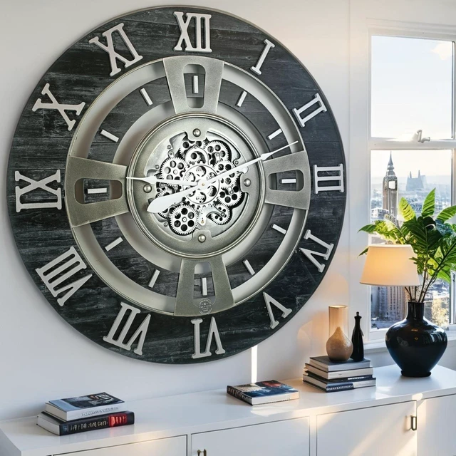 Alt view image 6 of 6 - ENGLAND LINE WALL CLOCK ROUND 36 INCH VINTAGE BLACK