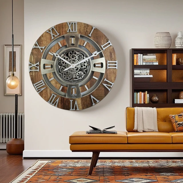 Alt view image 4 of 6 - ENGLAND LINE WALL CLOCK ROUND 36 INCH VINTAGE BROWN