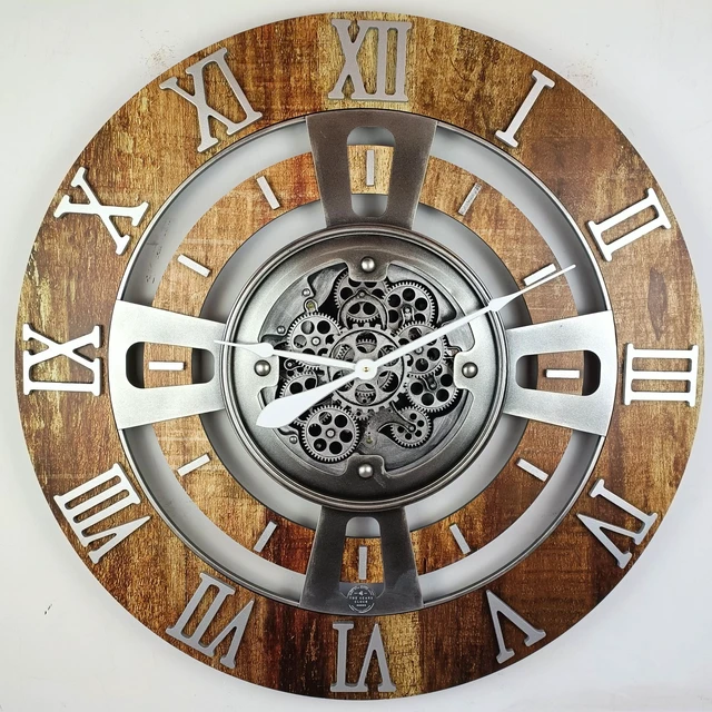 Alt view image 2 of 6 - ENGLAND LINE WALL CLOCK ROUND 36 INCH VINTAGE BROWN