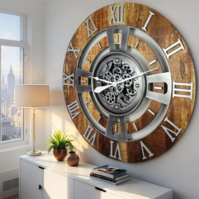 Alt view image 3 of 6 - ENGLAND LINE WALL CLOCK ROUND 36 INCH VINTAGE BROWN